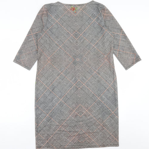 le mode Womens Grey Plaid Polyester A-Line  Size L  Crew Neck Pullover
