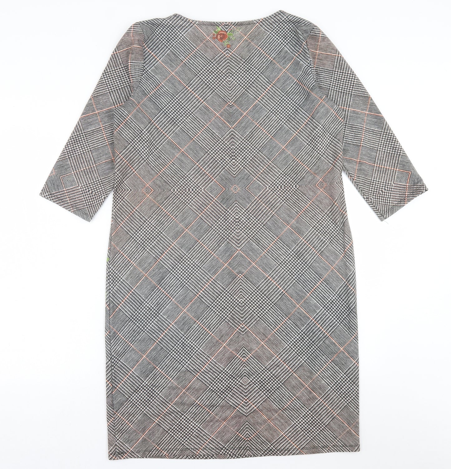 le mode Womens Grey Plaid Polyester A-Line  Size L  Crew Neck Pullover