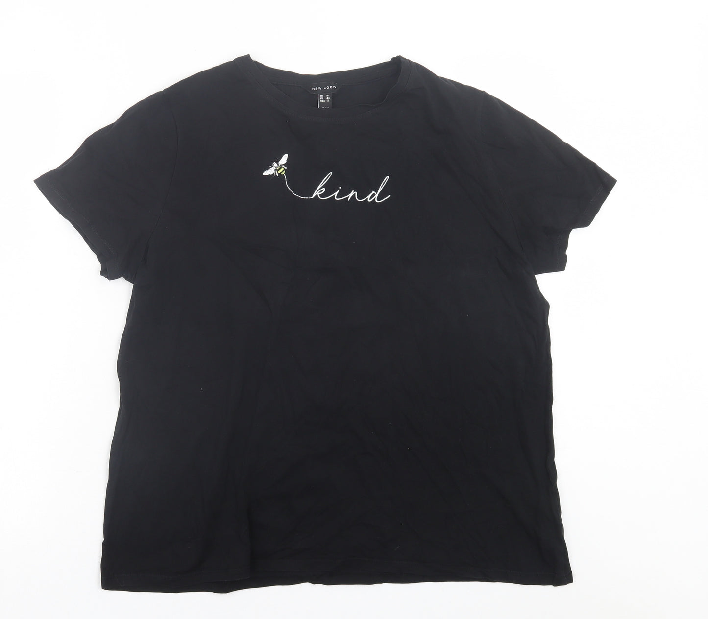New Look Womens Black  Cotton Basic T-Shirt Size 16 Crew Neck