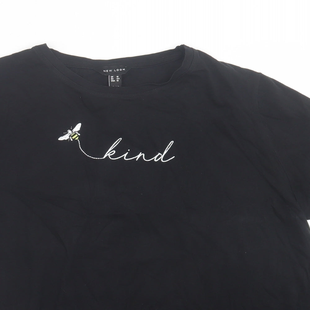 New Look Womens Black  Cotton Basic T-Shirt Size 16 Crew Neck