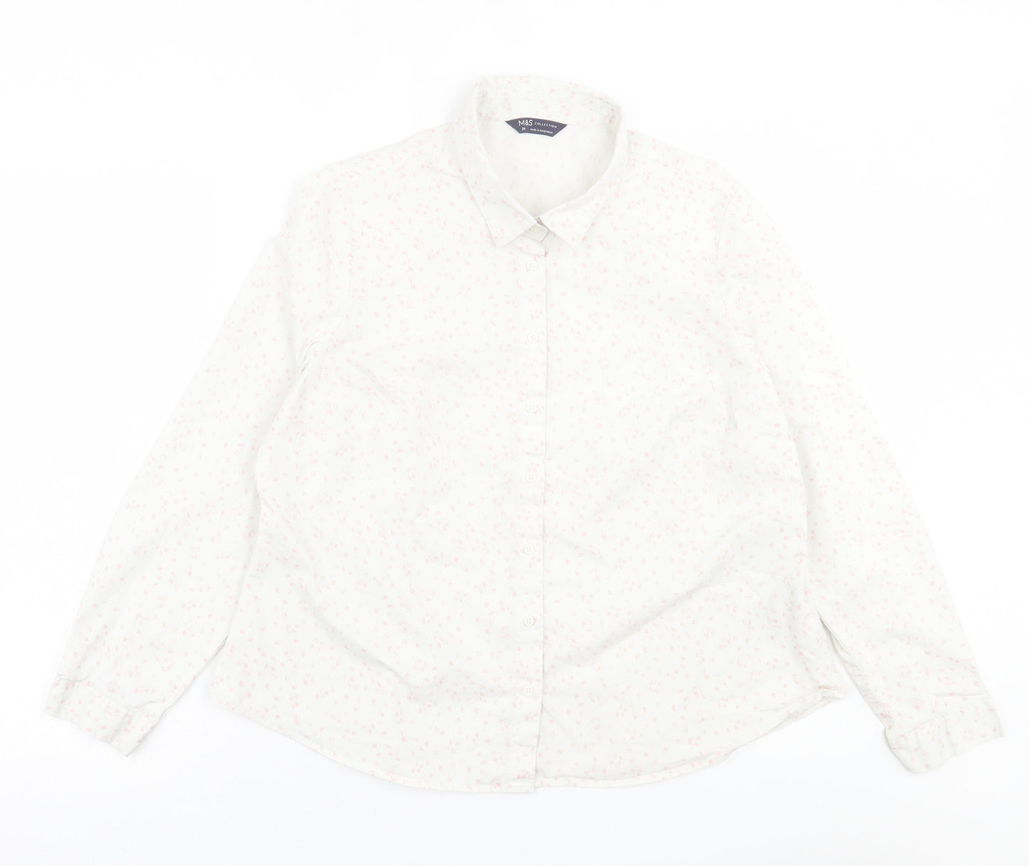 Marks and Spencer Womens White Geometric Cotton Basic Button-Up Size 20 Collared