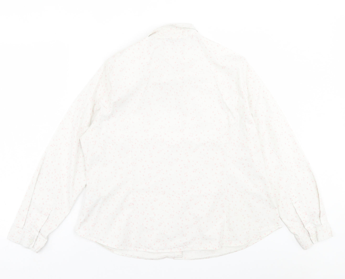 Marks and Spencer Womens White Geometric Cotton Basic Button-Up Size 20 Collared