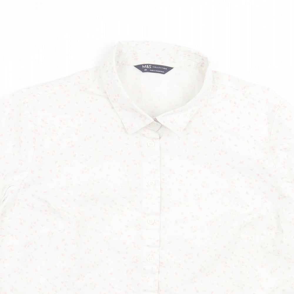Marks and Spencer Womens White Geometric Cotton Basic Button-Up Size 20 Collared