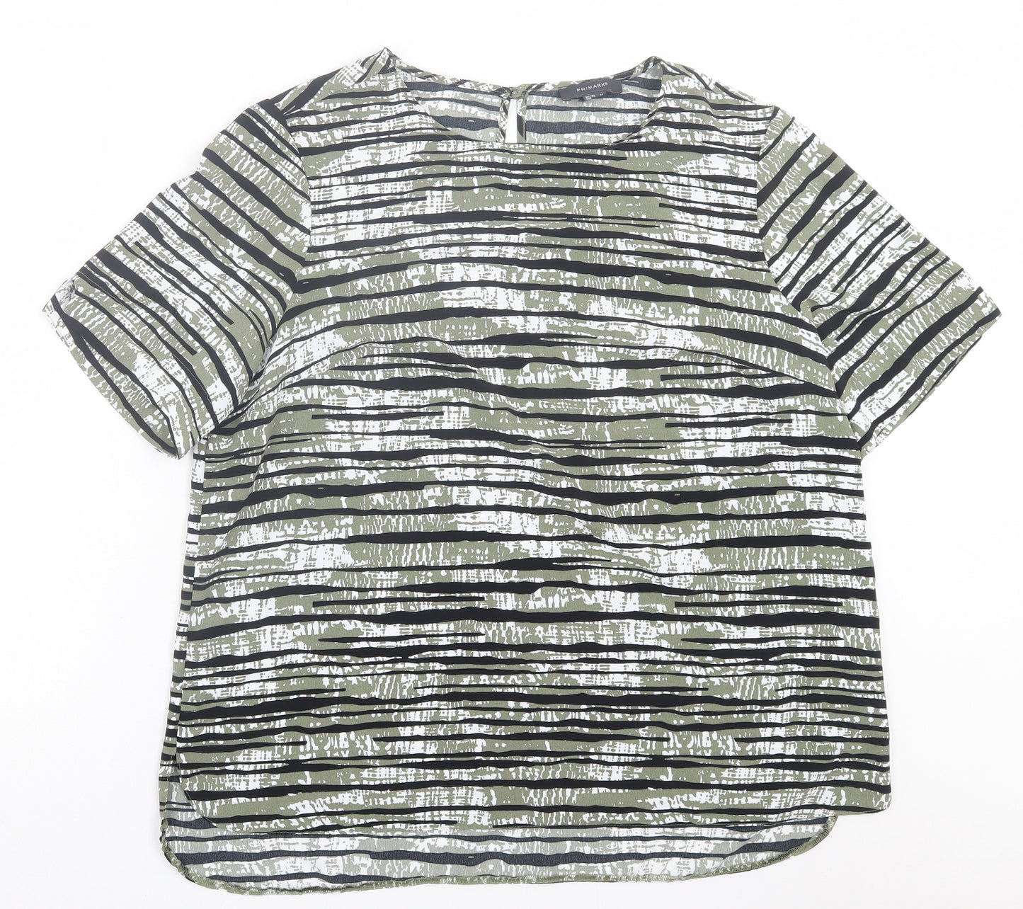 Primark Womens Green Animal Print Polyester Basic T-Shirt Size 16 Crew Neck