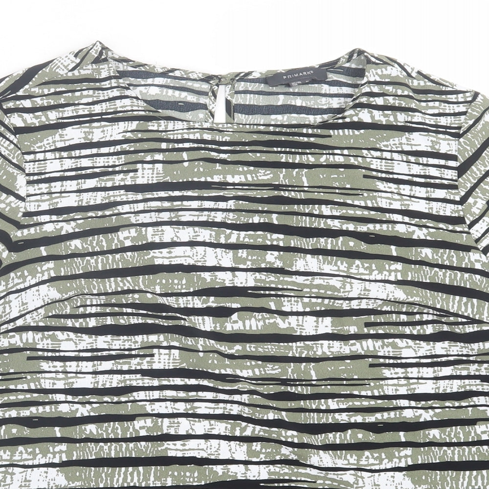Primark Womens Green Animal Print Polyester Basic T-Shirt Size 16 Crew Neck