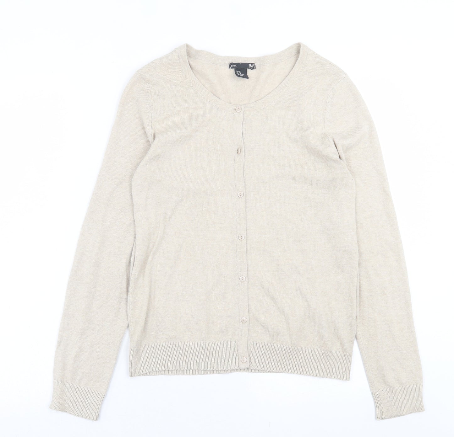 H&M Womens Beige Crew Neck  Cotton Cardigan Jumper Size M