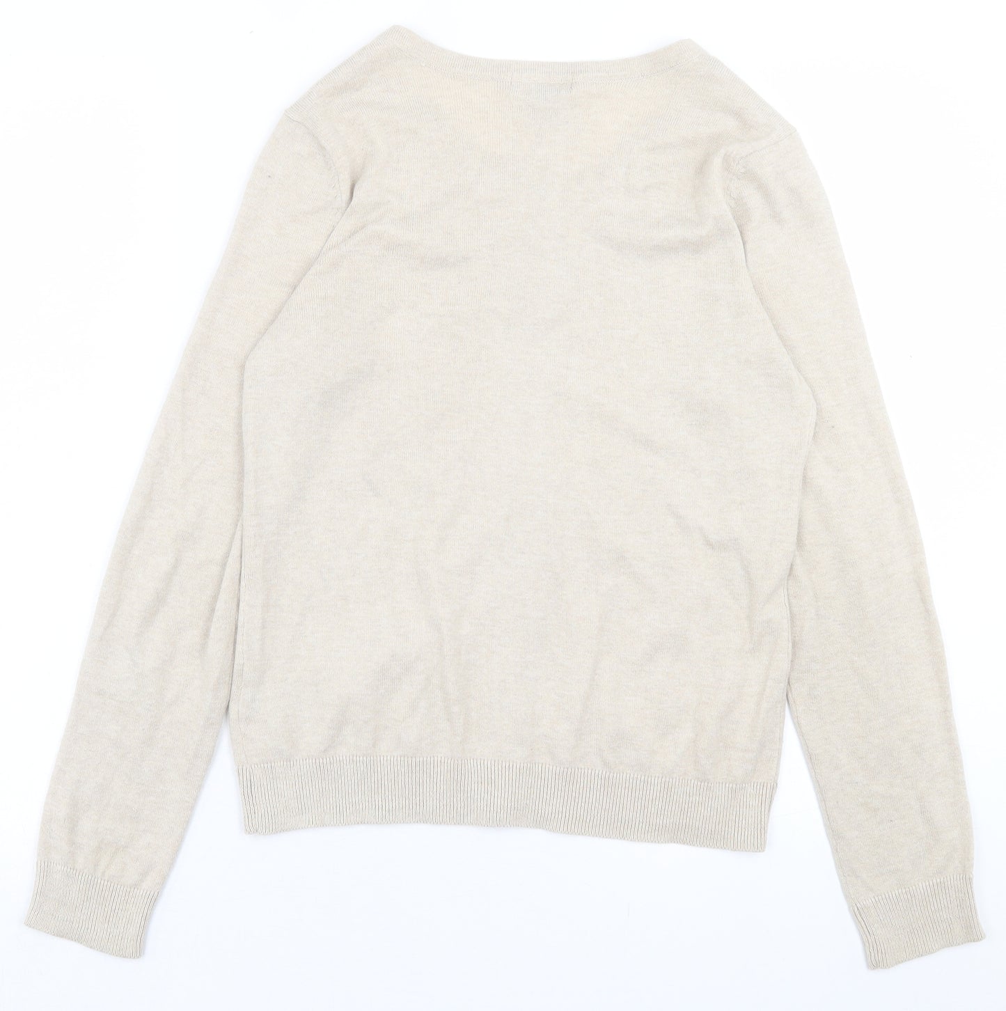 H&M Womens Beige Crew Neck  Cotton Cardigan Jumper Size M