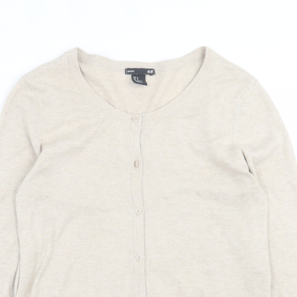 H&M Womens Beige Crew Neck  Cotton Cardigan Jumper Size M