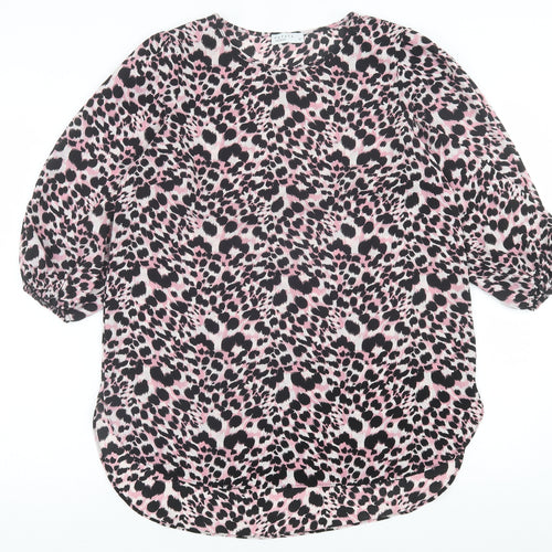 Papaya Womens Pink Animal Print Polyester Tunic T-Shirt Size 12 Crew Neck