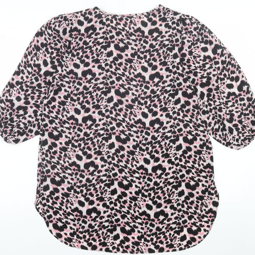 Papaya Womens Pink Animal Print Polyester Tunic T-Shirt Size 12 Crew Neck
