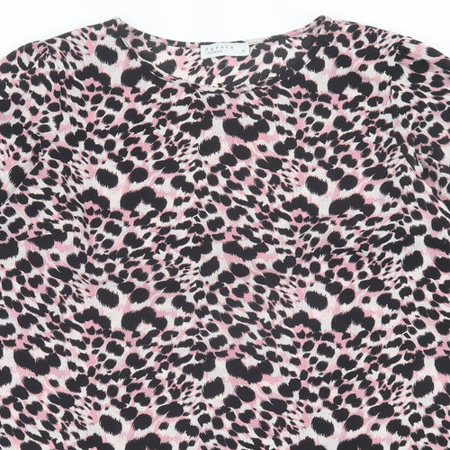 Papaya Womens Pink Animal Print Polyester Tunic T-Shirt Size 12 Crew Neck