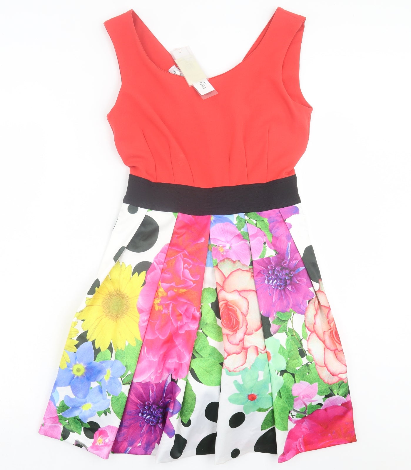 Rinascimento Womens Multicoloured Floral Polyester Fit & Flare  Size M  V-Neck Zip