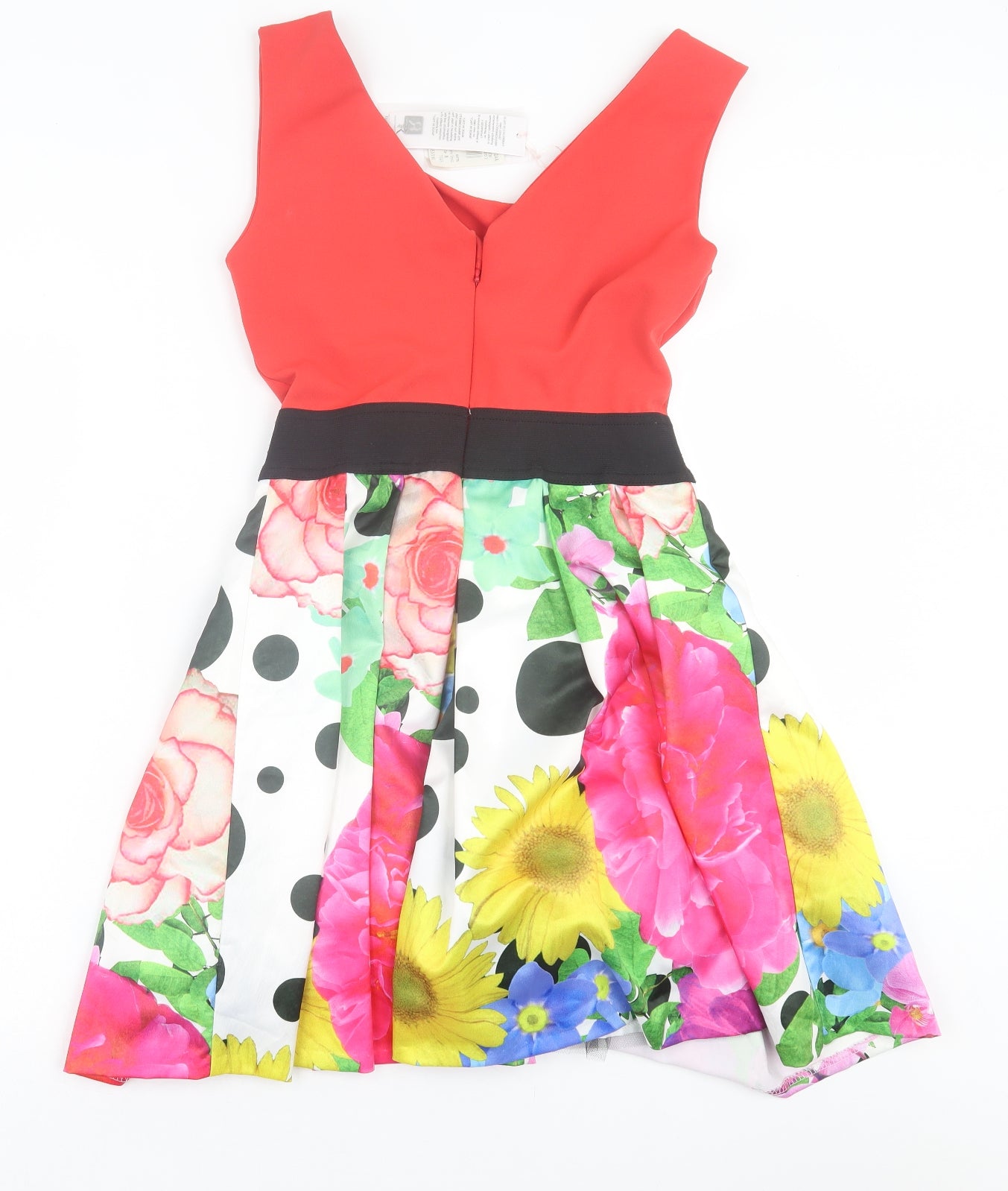 Rinascimento Womens Multicoloured Floral Polyester Fit & Flare  Size M  V-Neck Zip