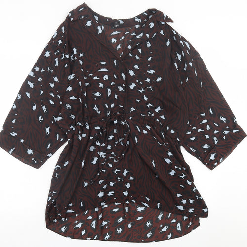 River Island Womens Brown Animal Print Polyester A-Line  Size 8  Collared Button