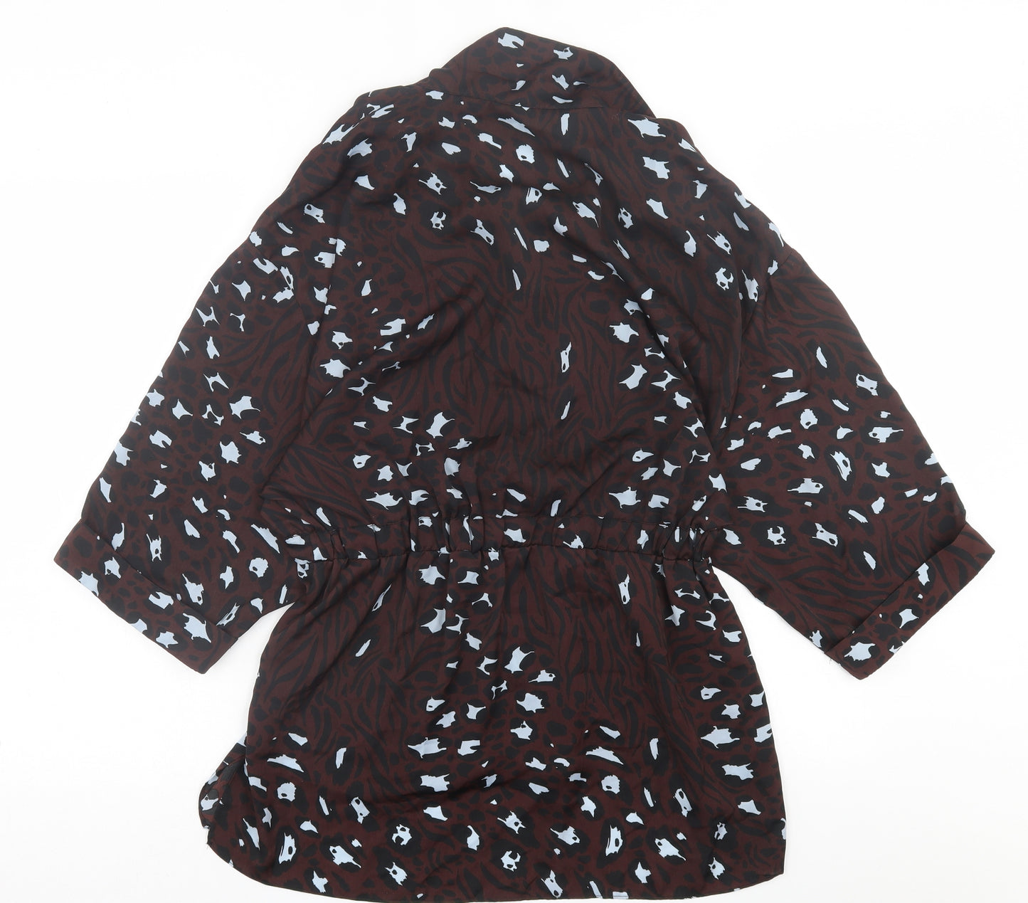 River Island Womens Brown Animal Print Polyester A-Line  Size 8  Collared Button