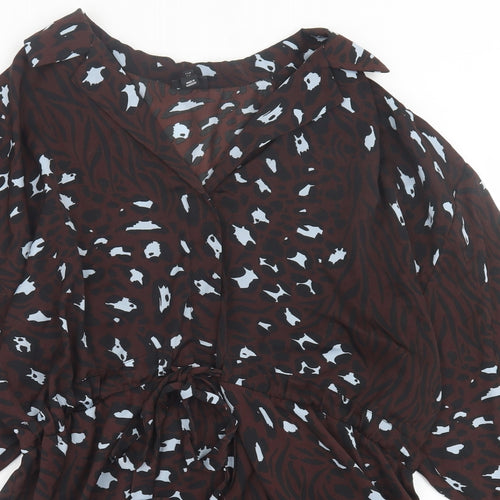 River Island Womens Brown Animal Print Polyester A-Line  Size 8  Collared Button