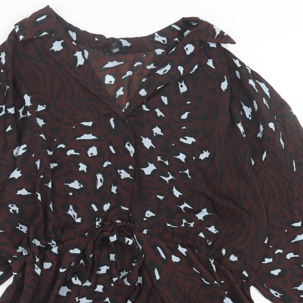 River Island Womens Brown Animal Print Polyester A-Line  Size 8  Collared Button
