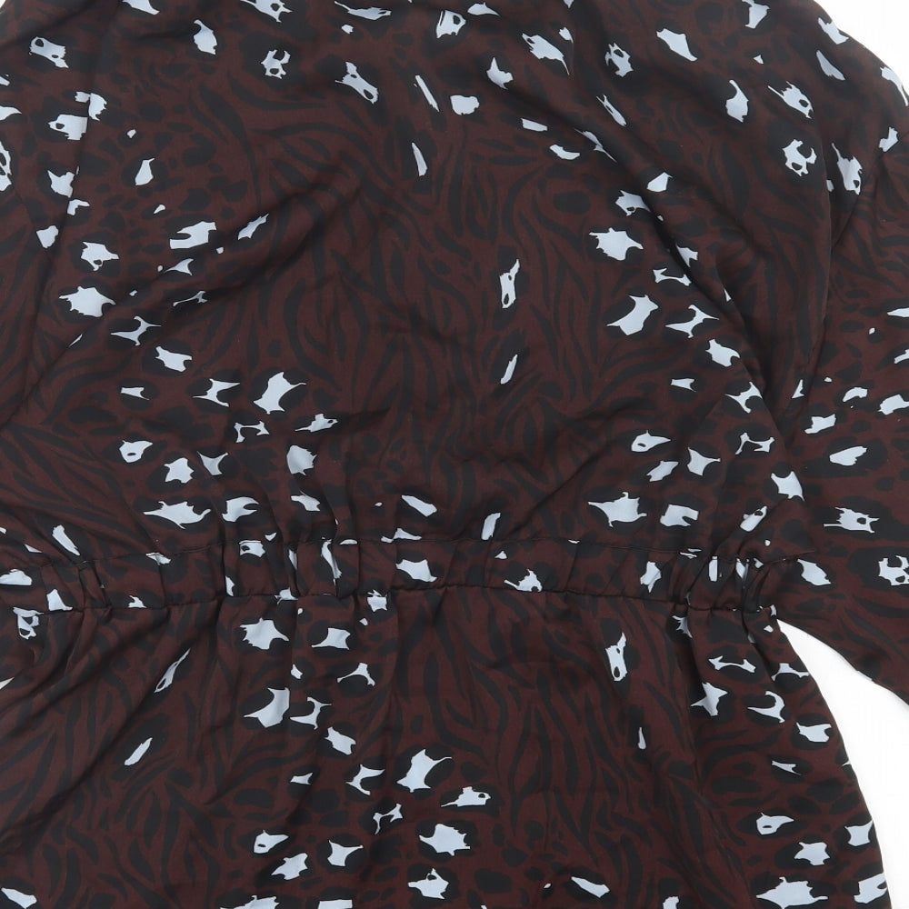 River Island Womens Brown Animal Print Polyester A-Line  Size 8  Collared Button