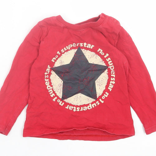 NEXT Boys Red  Cotton Basic Casual Size 12-18 Months Crew Neck Button