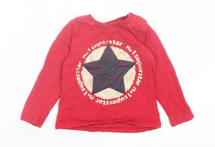 NEXT Boys Red  Cotton Basic Casual Size 12-18 Months Crew Neck Button