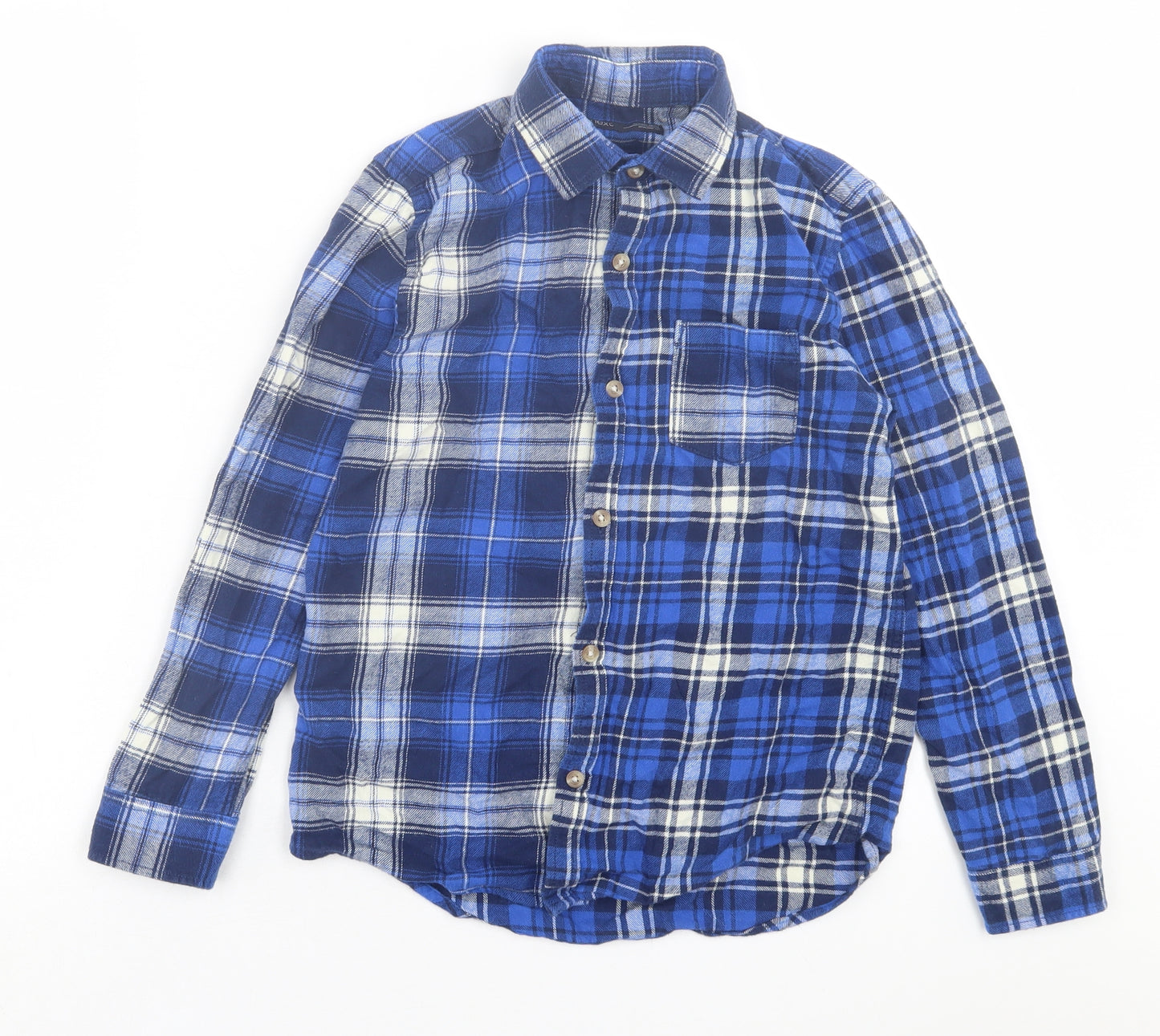 NEXT Boys Blue Plaid Cotton Basic Button-Up Size 10 Years Collared Button
