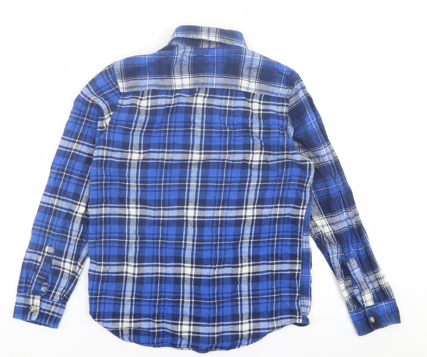 NEXT Boys Blue Plaid Cotton Basic Button-Up Size 10 Years Collared Button