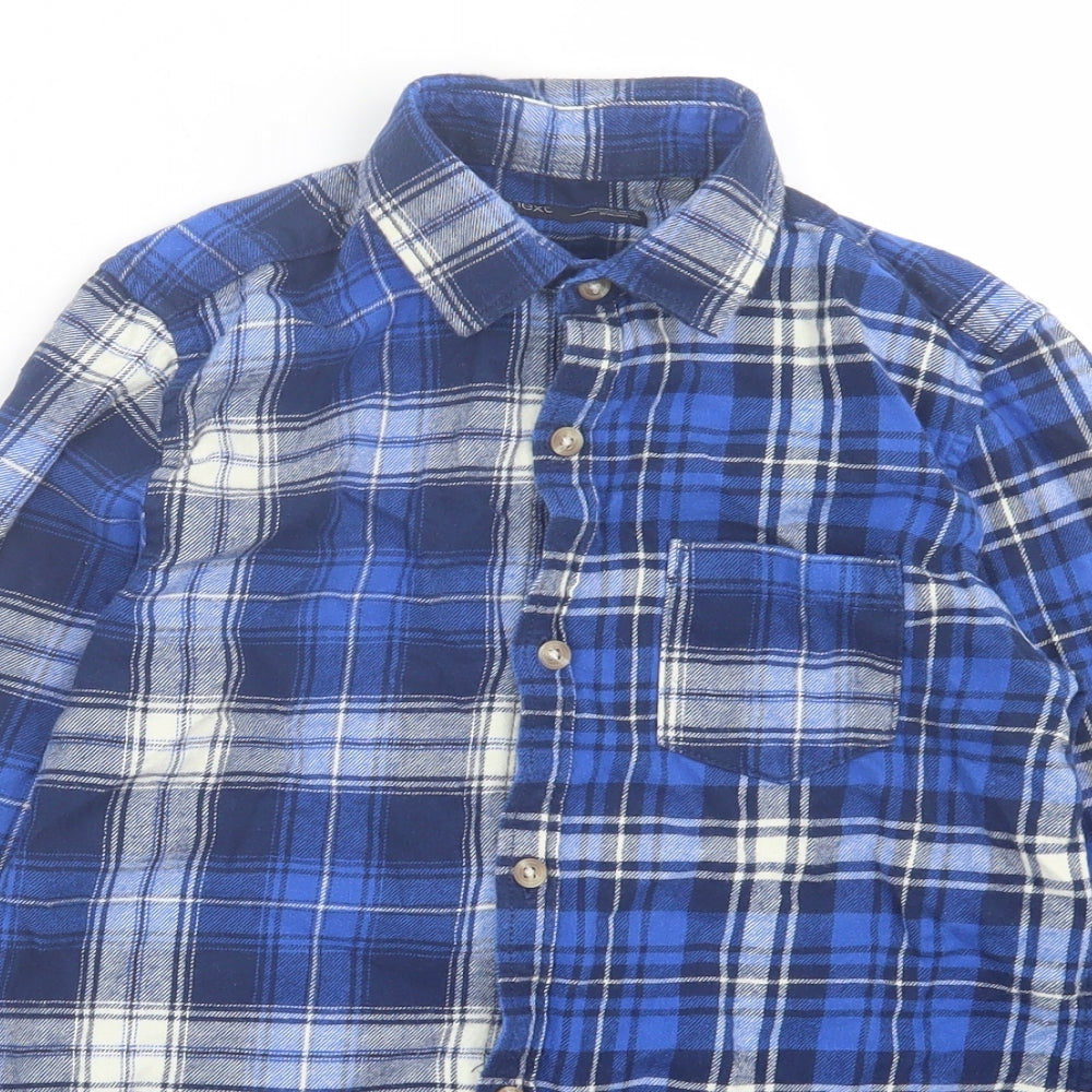 NEXT Boys Blue Plaid Cotton Basic Button-Up Size 10 Years Collared Button
