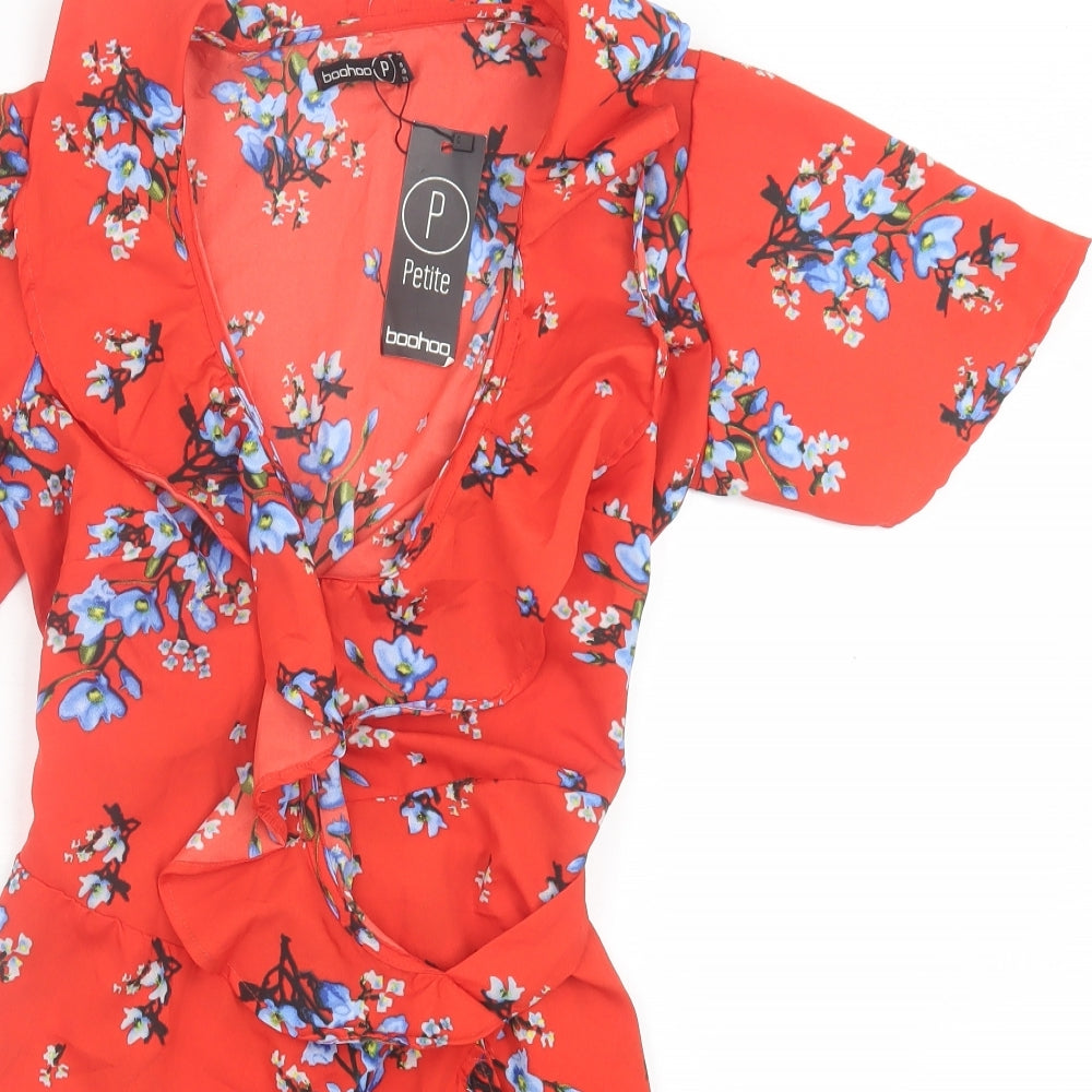 Boohoo Womens Red Floral Polyester Wrap Dress Size 10 V-Neck Pullover –  Preworn