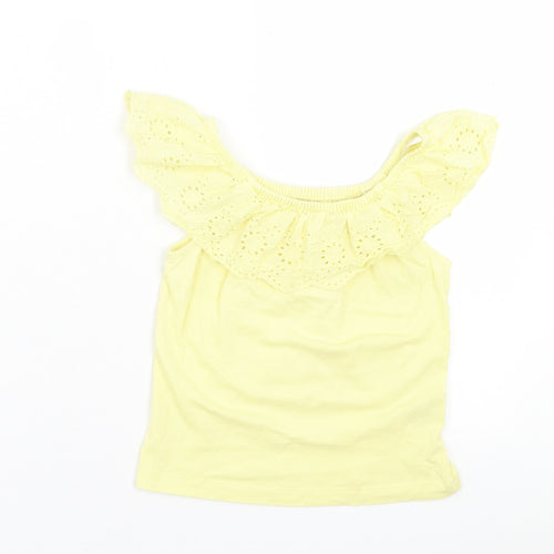 Dunnes Stores Girls Yellow  Cotton Basic T-Shirt Size 7-8 Years Boat Neck Pullover