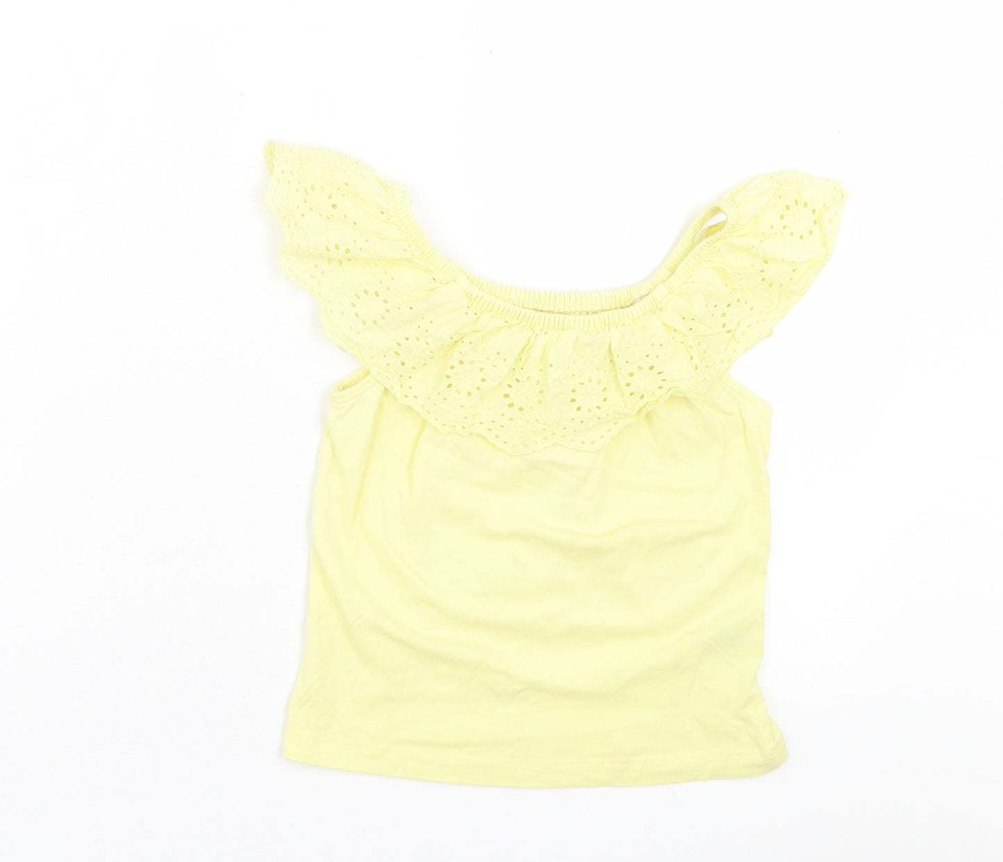 Dunnes Stores Girls Yellow  Cotton Basic T-Shirt Size 7-8 Years Boat Neck Pullover