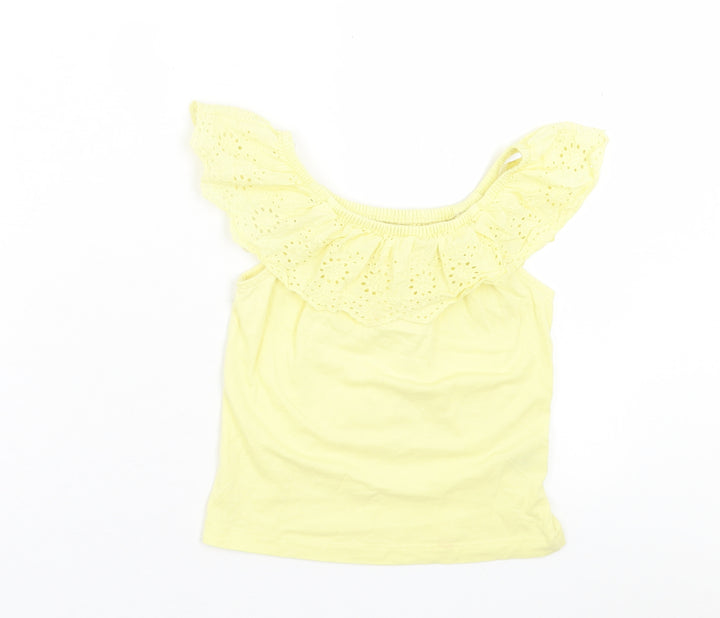 Dunnes Stores Girls Yellow  Cotton Basic T-Shirt Size 7-8 Years Boat Neck Pullover