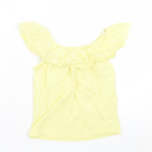 Dunnes Stores Girls Yellow  Cotton Basic T-Shirt Size 7-8 Years Boat Neck Pullover