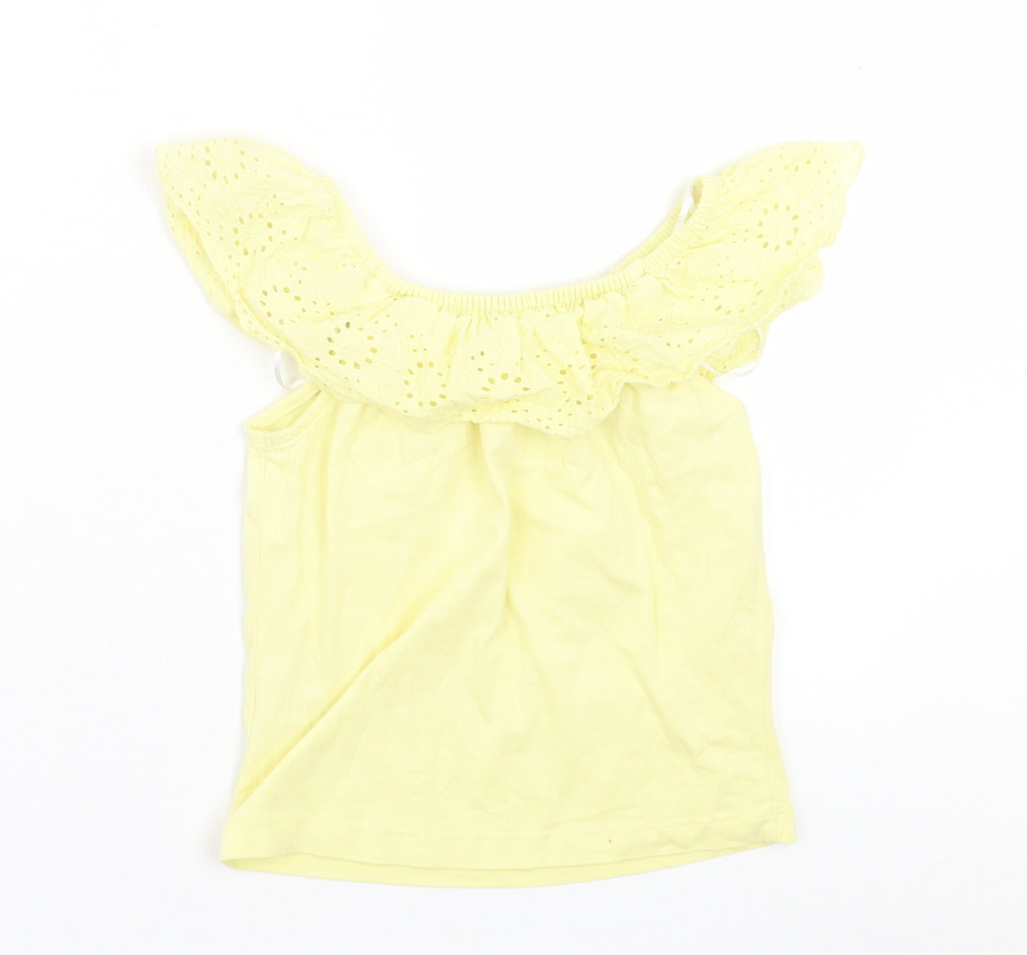 Dunnes Stores Girls Yellow  Cotton Basic T-Shirt Size 7-8 Years Boat Neck Pullover