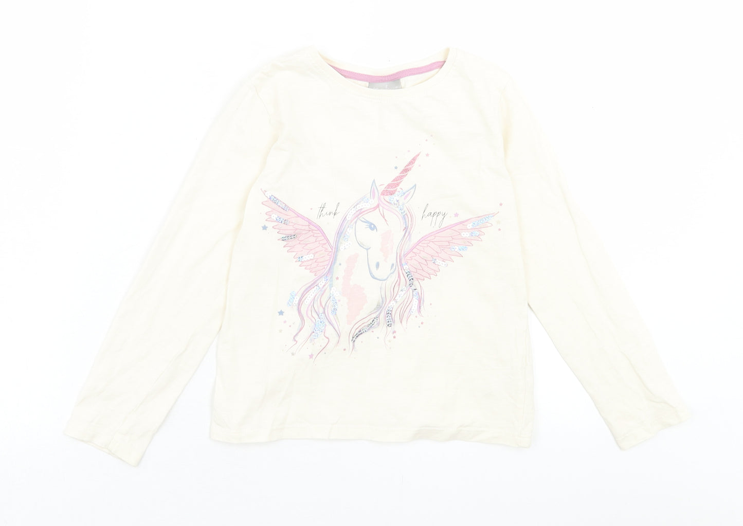 mataaln Girls Ivory  Cotton Basic Casual Size 8 Years Crew Neck Pullover