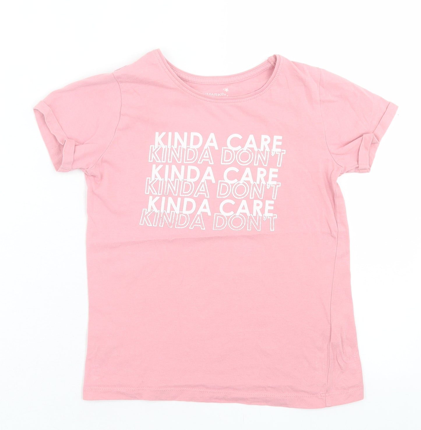Primark Girls Pink  Cotton Basic T-Shirt Size 8-9 Years Crew Neck Pullover