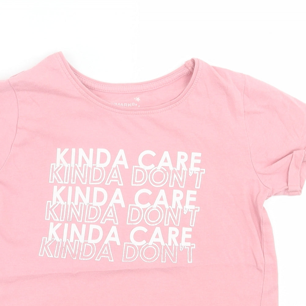 Primark Girls Pink  Cotton Basic T-Shirt Size 8-9 Years Crew Neck Pullover