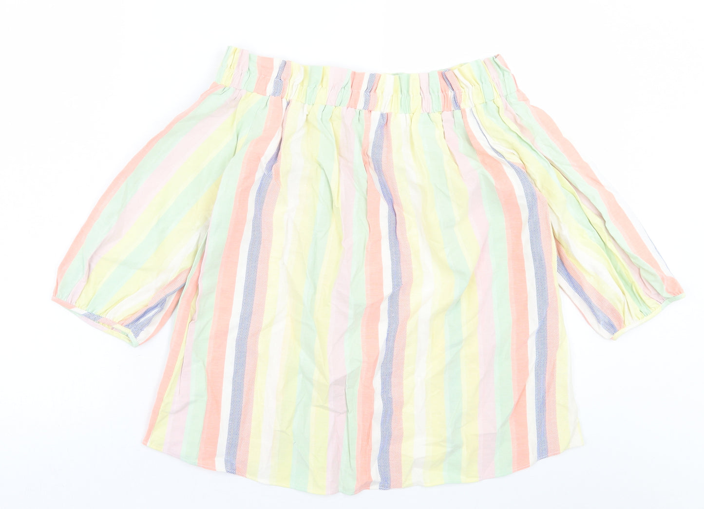 F&F Womens Multicoloured Striped Viscose Basic T-Shirt Size 14 Boat Neck