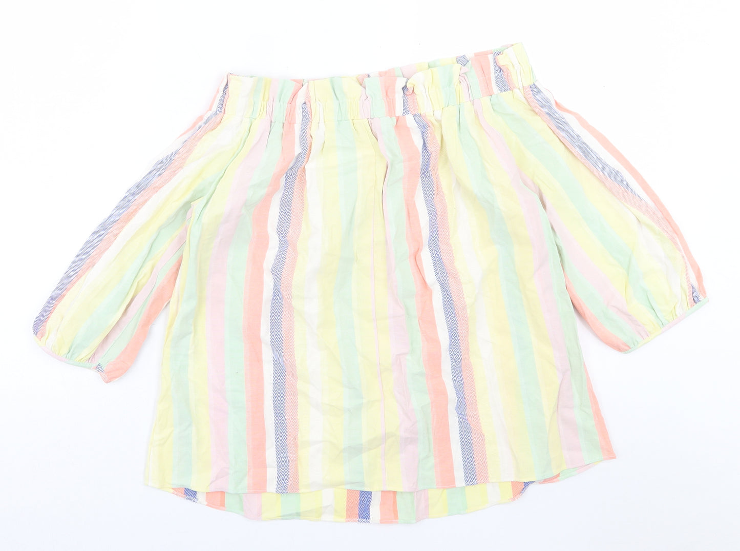 F&F Womens Multicoloured Striped Viscose Basic T-Shirt Size 14 Boat Neck