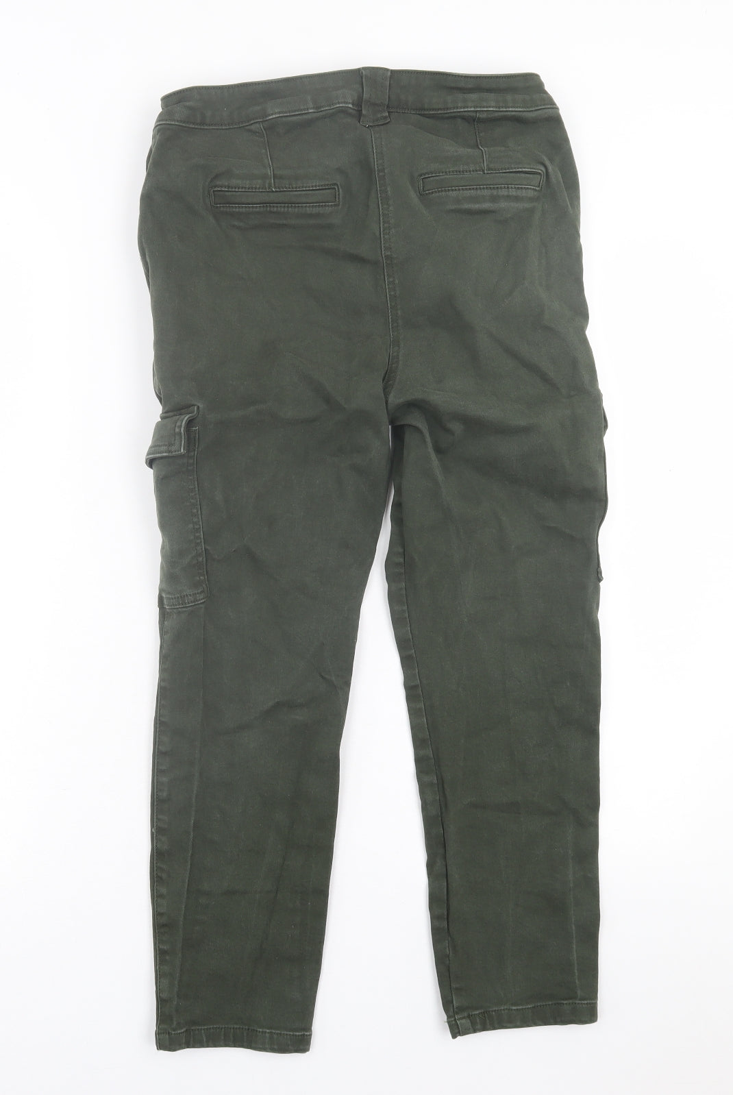 NEXT Womens Green  Cotton Cropped Trousers Size 14 L24 in Regular Button