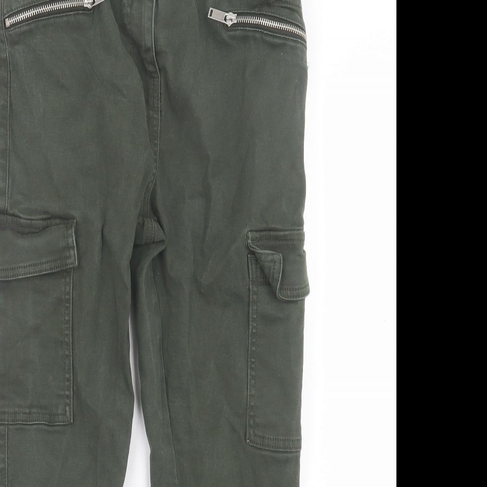 NEXT Womens Green  Cotton Cropped Trousers Size 14 L24 in Regular Button