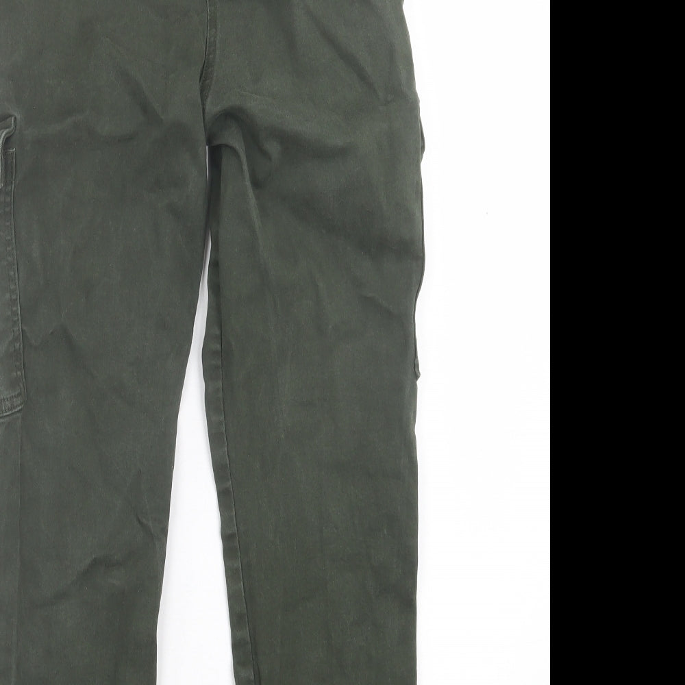 NEXT Womens Green  Cotton Cropped Trousers Size 14 L24 in Regular Button