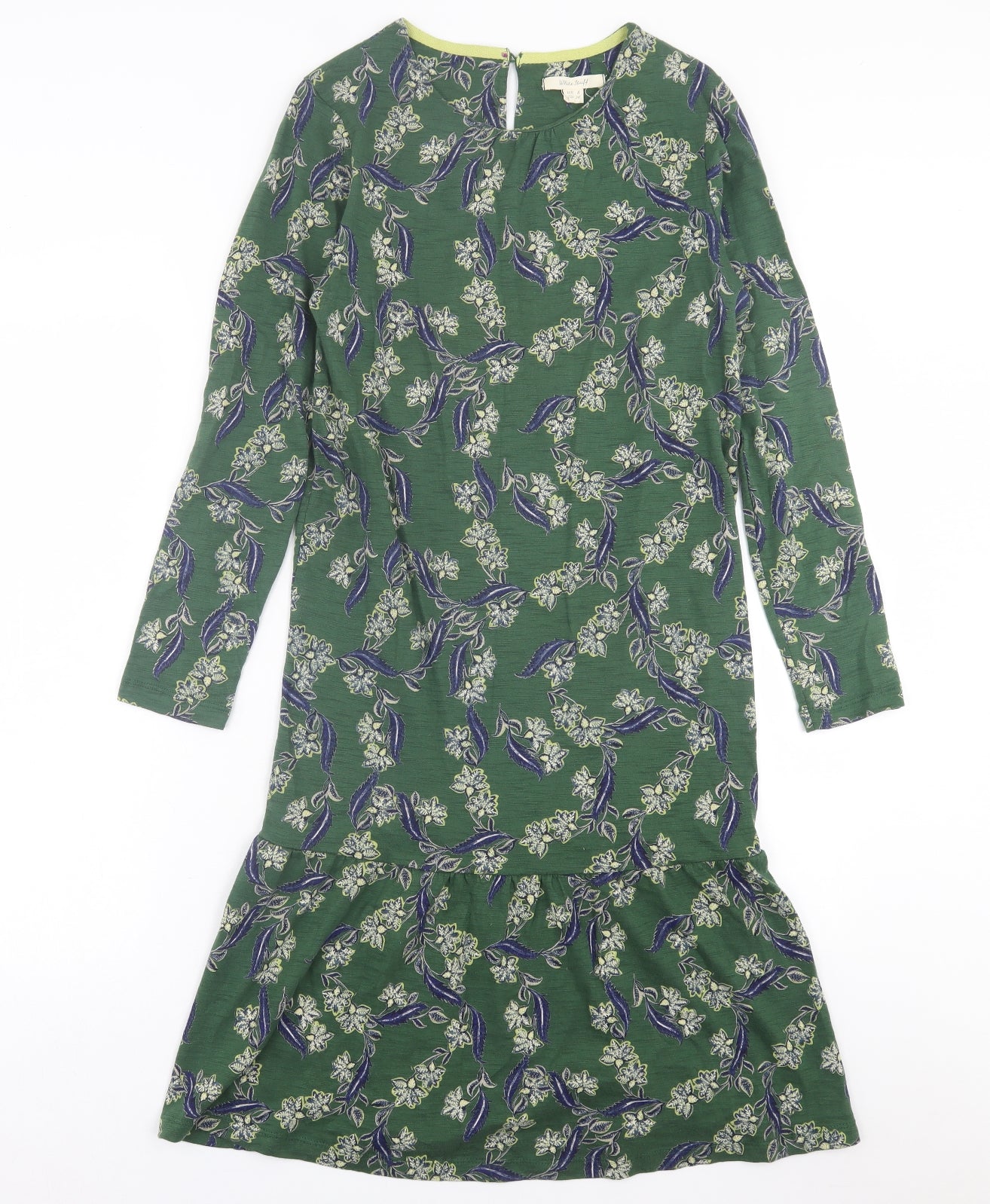 White Stuff Womens Green Floral Cotton A-Line  Size 8  Crew Neck Pullover