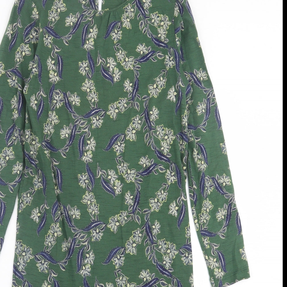 White Stuff Womens Green Floral Cotton A-Line  Size 8  Crew Neck Pullover