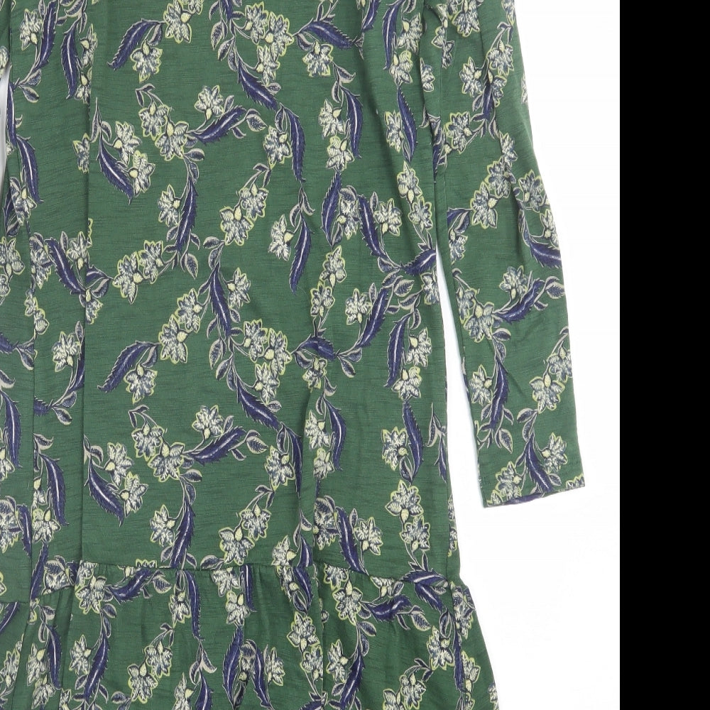White Stuff Womens Green Floral Cotton A-Line  Size 8  Crew Neck Pullover