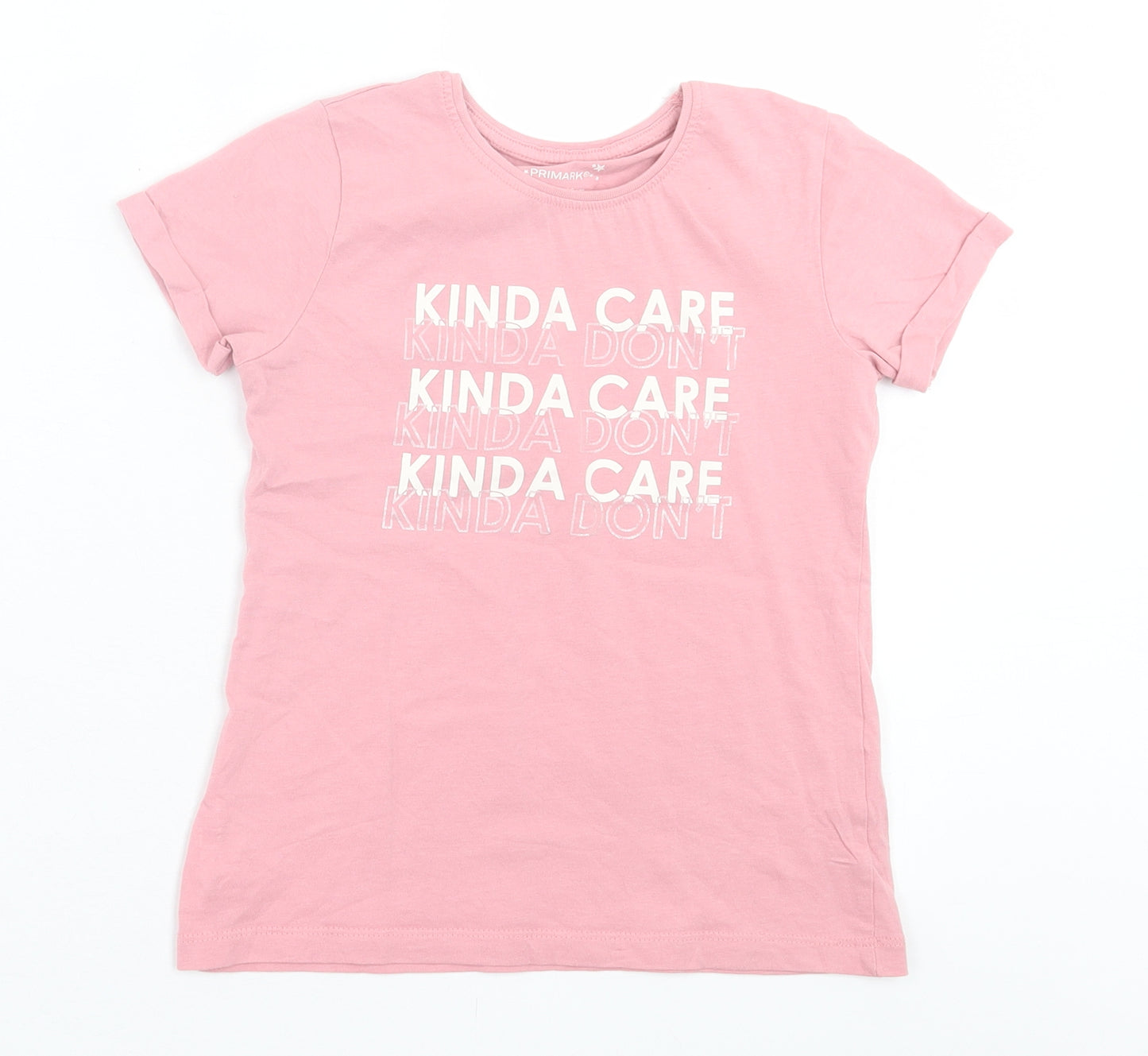 Primark Girls Pink  Cotton Basic T-Shirt Size 7-8 Years Crew Neck Pullover