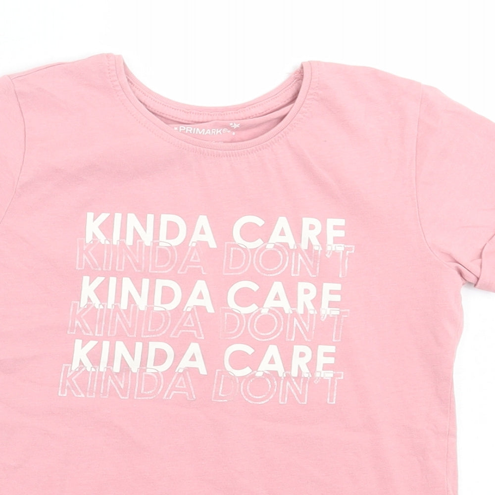Primark Girls Pink  Cotton Basic T-Shirt Size 7-8 Years Crew Neck Pullover