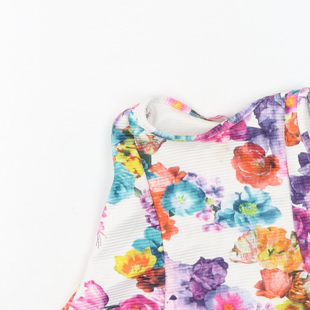 Young Dimension Girls Multicoloured Floral Polyester Basic Tank Size 2-3 Years Round Neck