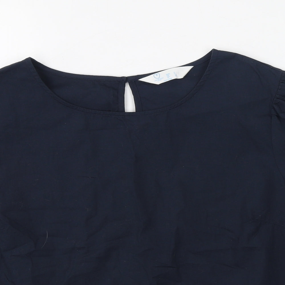 Primark Womens Blue  Cotton Basic Blouse Size 16 Round Neck