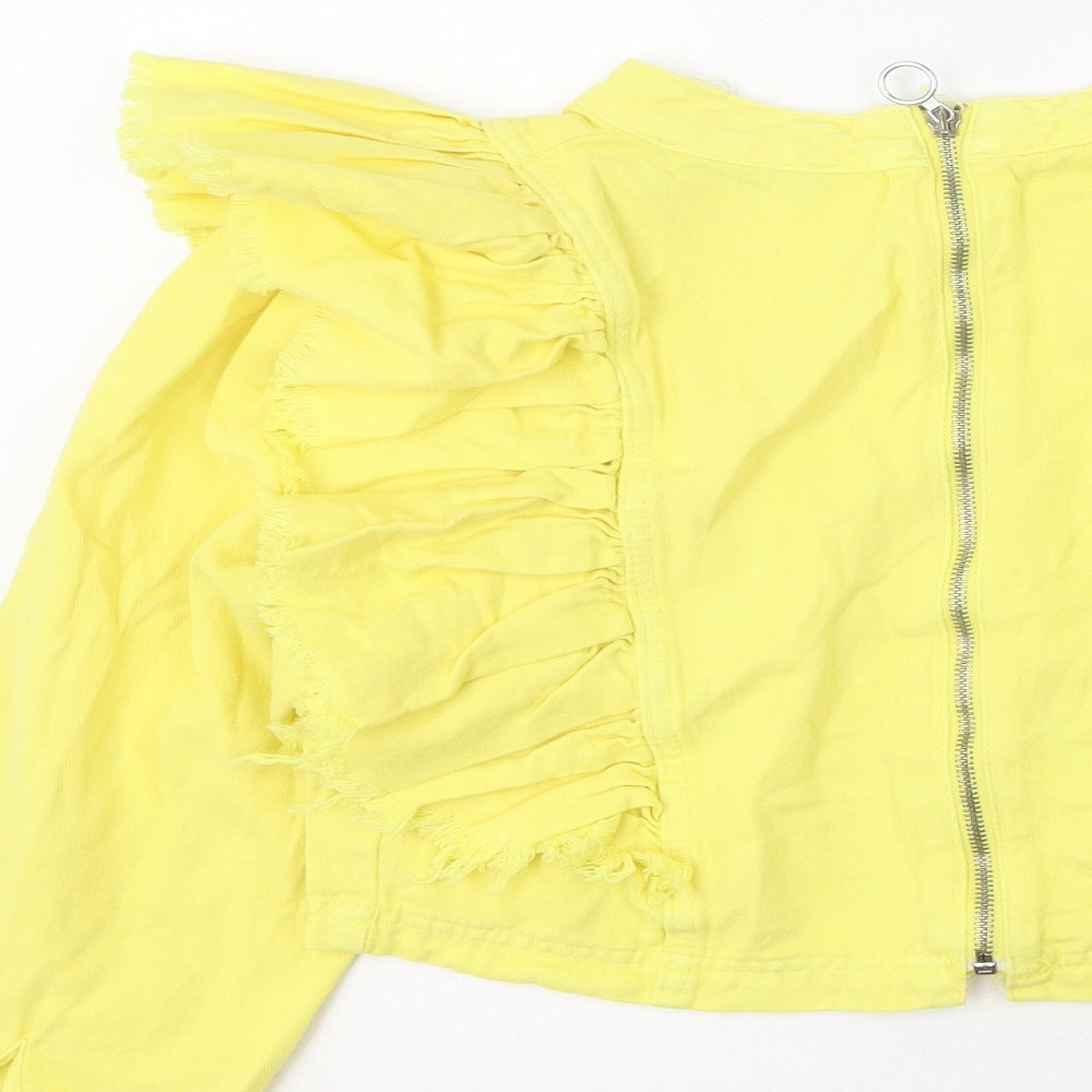 Preworn Womens Yellow  Cotton Basic Blouse Size M Round Neck