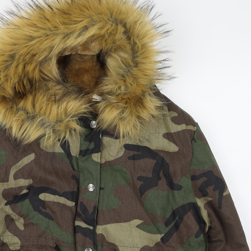 Preworn Womens Multicoloured Camouflage  Puffer Jacket Coat Size L